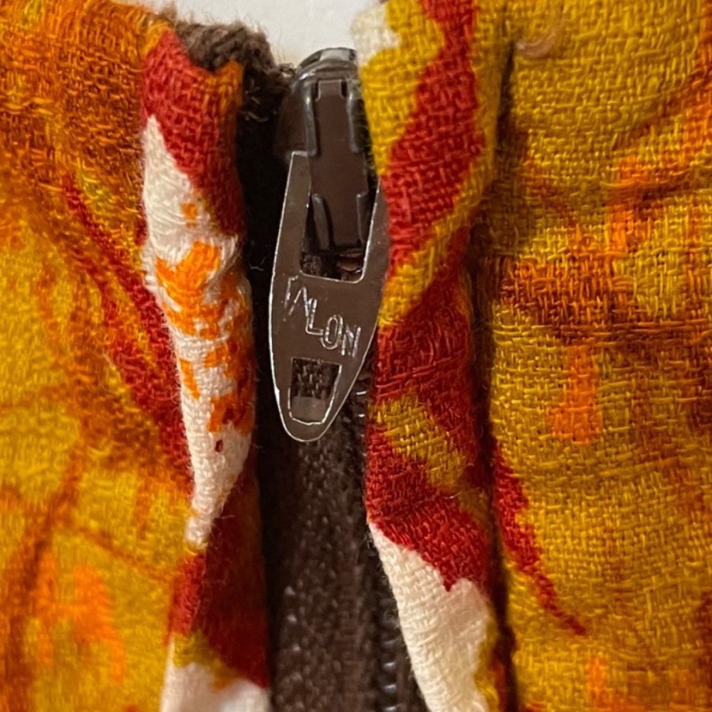 70s Vintage Kini Pela Hawaii Brown Orange Yellow Barkcloth Short Sleeve MuuMuu S - Picture 5 of 7